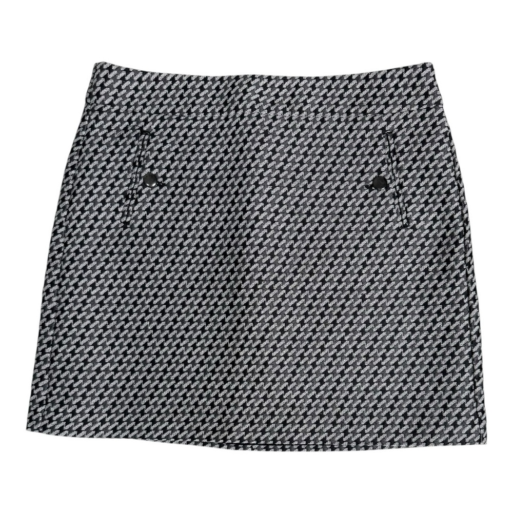 LOFT Gray Houndstooth Pocketed A-Line Mini Skirt Size 10 Lined